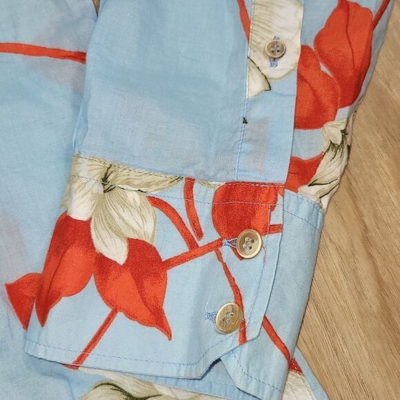 🔺️New Man Blue Floral Button Long Sleeve Shirt Men's Small - Picture 7 of 11